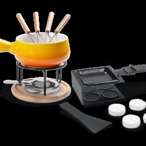 Conjunto Raclette Preto + Fondue Amarelo 15 Peças - Brinox - Amarelo Brinox