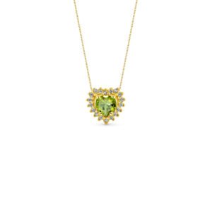 Pingente Coração Ouro Amarelo Peridoto e Diamantes