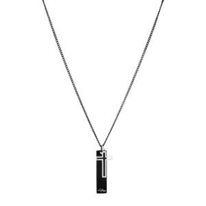 Colar Life Masculino Cruz e Placa Aço Preto