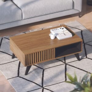 Mesa De Centro Retangular 1 Nicho Noce Milano/Preto Fosco
