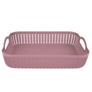 Cesto Trançado Retangular Baixo Grande Rosa Antigo Mor