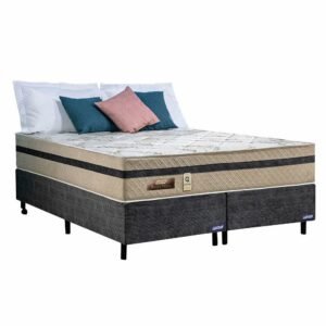 Conjunto Bossa Nova Cama Box Queen E Colchão Gazin Bege/grafite