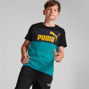 PUMA Camiseta Essentials Plus Color Block Juvenil – Cor Verde - Tamanho 8A