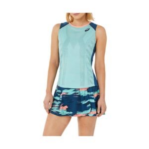 Camiseta Regata ASICS Match - Feminina - Verde e Azul Marinho