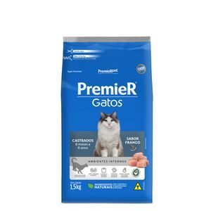 Ração Premier Gatos Castrados 6 Meses a 6 Anos Ambientes Internos Frango
