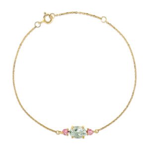 Pulseira Ouro Amarelo Prasiolita e Turmalinas Rosas