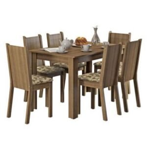Conjunto Sala De Jantar Madesa Maris Mesa Tampo De Madeira Com 6 Cadeiras Rustic/Bege Marrom Marrom