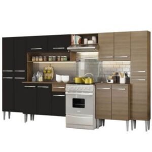 Cozinha Completa Madesa Emilly Joy Com Armário E Balcão 15 Portas 1 Gaveta Rustic/Preto Marrom