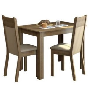 Conjunto Sala De Jantar Madesa Lola Mesa Tampo De Madeira Com 2 Cadeiras Rustic/Crema/Pérola Marrom