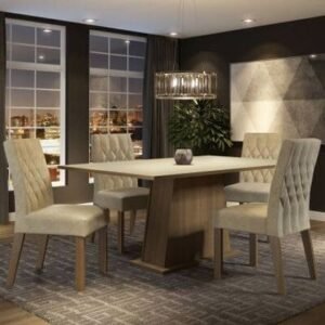 Conjunto Sala De Jantar Madesa Ingrid Mesa Tampo De Madeira Com 4 Cadeiras Rustic/Crema/Imperial Marrom