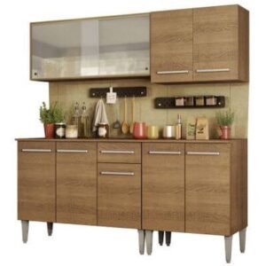 Cozinha Completa Madesa Emilly Box Com Balcão E Armário Vidro Miniboreal Rustic Marrom
