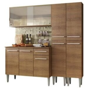 Cozinha Completa Madesa Emilly Fly Com Armário Vidro Miniboreal, Balcão E Paneleiros Rustic Marrom