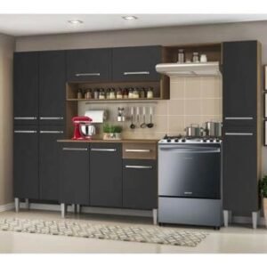 Cozinha Completa Madesa Emilly Hit Com Armário E Balcão Rustic/Preto/Preto Marrom