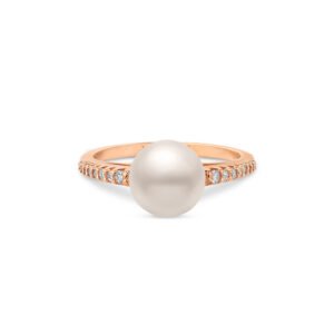 Anel Ouro Rosé Pérola e Diamantes