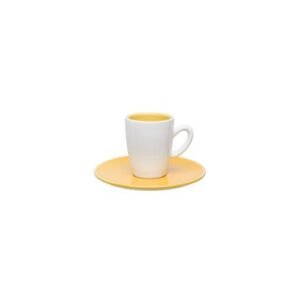 Conjunto De 6 Xícaras Pequenas Expresso 75Ml Com Pires Amarelo/Branco