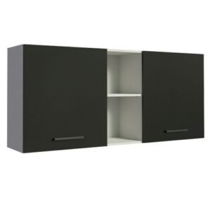 Armário Aéreo Madesa Agata 150 Cm 2 Portas E 2 Nichos Branco/Preto Cor:Branco Preto
