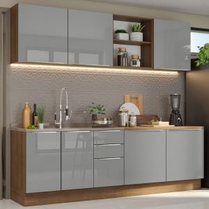 Armário De Cozinha Completa 240cm Rustic/Cinza Lux Madesa 05