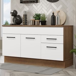 Balcão Gabinete De Pia Madesa Agata 150 Cm 2 Gavetas 2 Portas (Com Tampo) Rustic/Branco