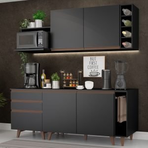 Cozinha Completa Madesa Reims 200001 Com Armário E Balcão Preto