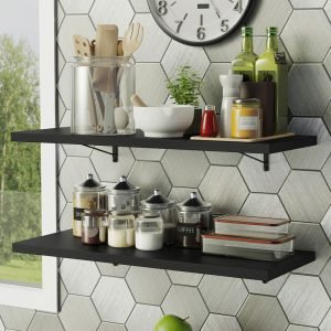 Kit 2 Prateleiras Suspensas Para Cozinha Madesa 80 Cm Com Mão Francesa Preto