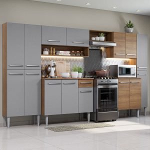 Armário De Cozinha Completa 325cm Rustic/Cinza Emilly Joy Madesa