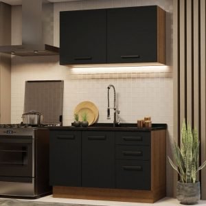 Armário De Cozinha Compacta 120cm Rustic/Preto Agata Madesa 01