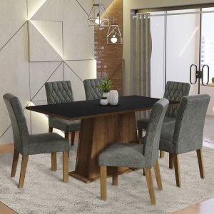 Conjunto Sala De Jantar Mesa Tampo De Madeira 6 Cadeiras Rustic/Preto/Silver Britney Madesa