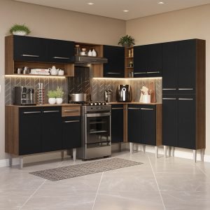Armário De Cozinha Completa De Canto 417cm Rustic/Preto Emilly Madesa 02