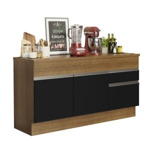 Balcão De Pia Madesa Glamy 150 Cm 2 Portas E 2 Gavetas (Com Tampo) Rustic/Preto