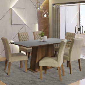 Conjunto Sala De Jantar Mesa Tampo De Madeira 6 Cadeiras Rustic/Cinza/Imperial Britney Madesa