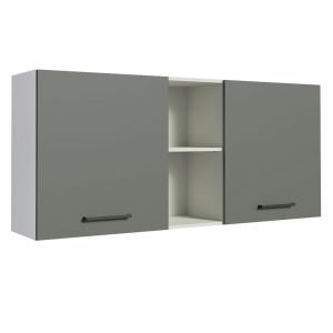 Armário Aéreo Madesa Agata 150 Cm 2 Portas E 2 Nichos Branco/Cinza