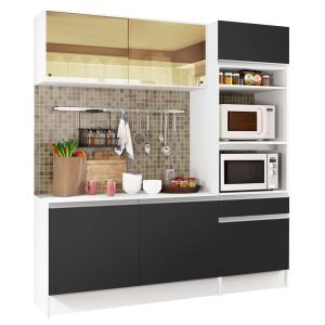 Cozinha Compacta Madesa Diamante Pop Com Armário, Balcão E Tampo Branco/Preto