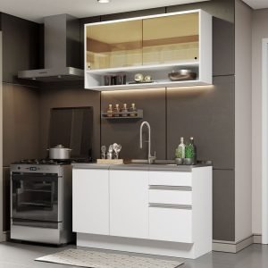 Armário De Cozinha Compacta 120cm Branco Glamy Madesa 02