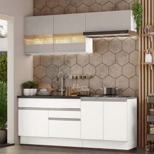 Armário De Cozinha Completa 200cm Branco/Crema Glamy Madesa 07