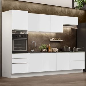 Armário De Cozinha Planejada 320cm Branco Branco Veludo Lux Madesa 04