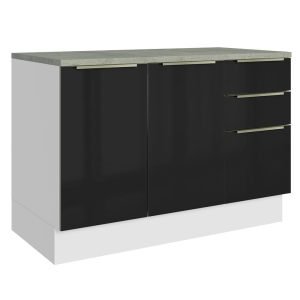 Balcão De Pia 120 Cm 2 Portas 3 Gavetas Branco/Preto Lux Madesa