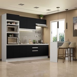 Armário De Cozinha Completa 315cm Branco/Preto Glamy Madesa 02