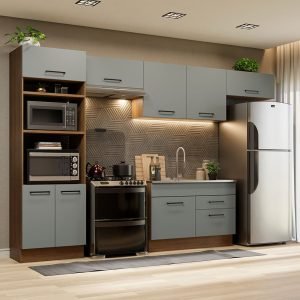 Armário De Cozinha Completa 350cm Rustic/Cinza Agata Madesa 01