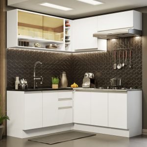 Armário De Cozinha Completa De Canto 349cm Branco Glamy Madesa 02