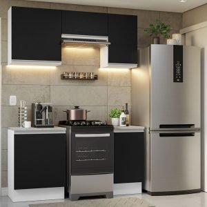 Armário De Cozinha Completa 160cm Branco/Preto Glamy Madesa 07