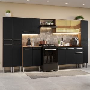Armário De Cozinha Completa 325cm Rustic/Preto Emilly Madesa 04