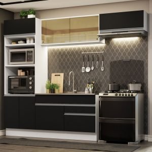 Armário De Cozinha Completa 270cm Branco Preto Glamy Madesa 11