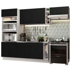 Cozinha Completa Madesa Agata 290002 Com Armário E Balcão (Sem Tampo E Pia) Branco/Preto