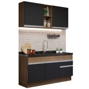 Cozinha Compacta Madesa Glamy 150002 Com Armário E Balcão (Sem Tampo E Pia) Rustic/Preto