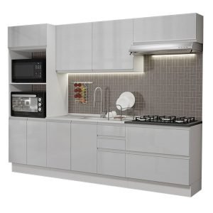 Cozinha Completa 100% Mdf Madesa Acordes 270006 Com Armário E Balcão (Sem Tampo E Pia) Frentes Branco Brilho
