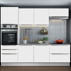 Armário De Cozinha Completa 260cm Branco Branco Veludo Lux Madesa 01