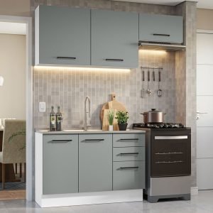 Armário De Cozinha Compacta 180cm Branco/Cinza Agata Madesa 09