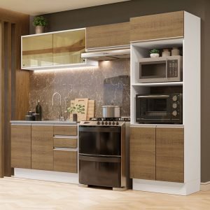Armário De Cozinha Completa 100% Mdf 270cm Branco/Rustic Acordes Madesa 08