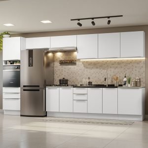 Armário De Cozinha Completa 400cm Branco Veludo Lux Da Thauane Madesa