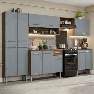 Armário De Cozinha Completa 293cm Rustic/Cinza Emilly Madesa 02
